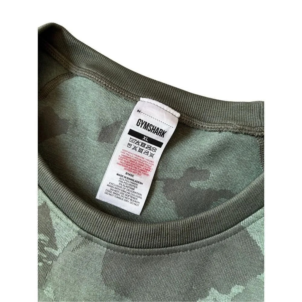 Gymshark ADAPT CAMO SEAMLESS LONG SLEEVE CROP‎ TOP size XL Green